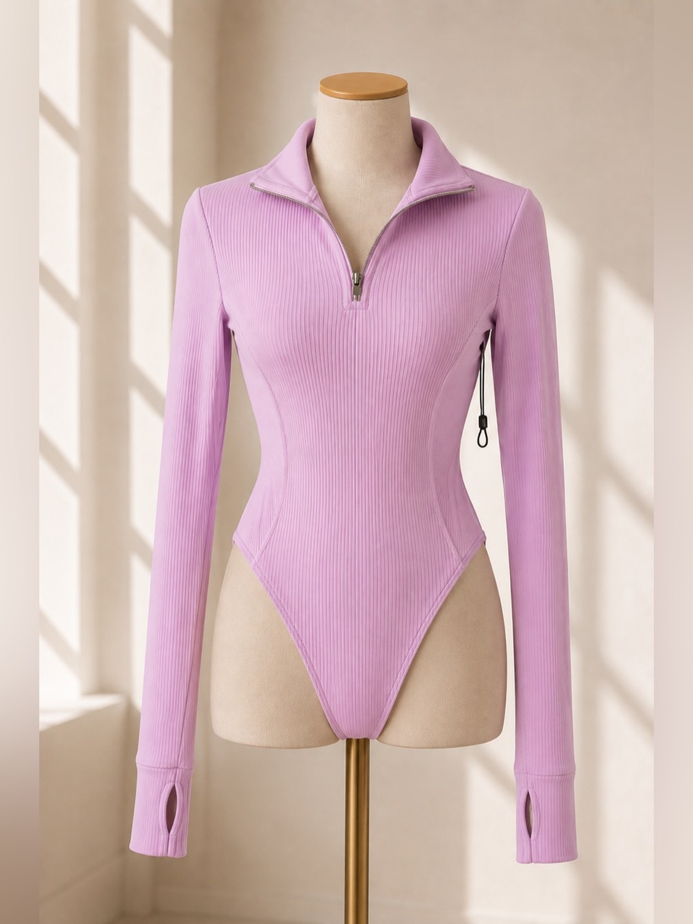 Alo Yoga Rise-Up Long Sleeve Ribbed Bodysuit Sugarplum Pink M NWT